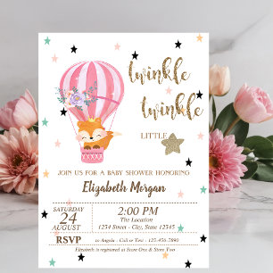 Invitación Twinkle Twinkle, Globo Aerostático de Zorro Baby S