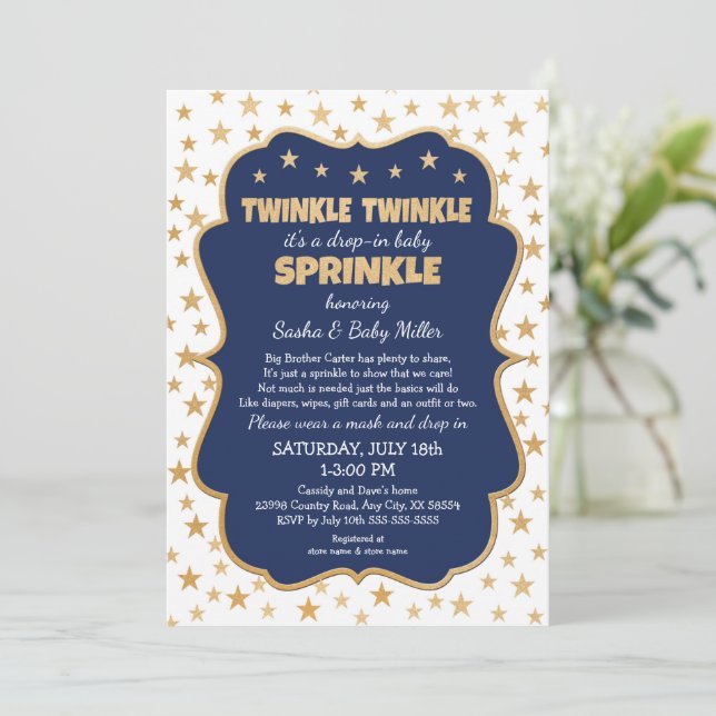 Invitación Twinkle Twinkle Gota de oro de la marina (Anverso de pie)