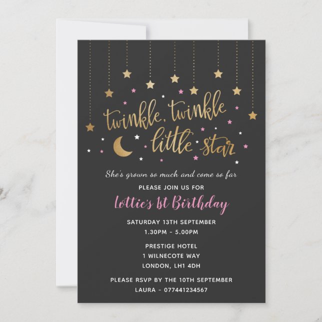 Invitación Twinkle Twinkle Invite a la Estrella Pequeña Prime (Anverso)