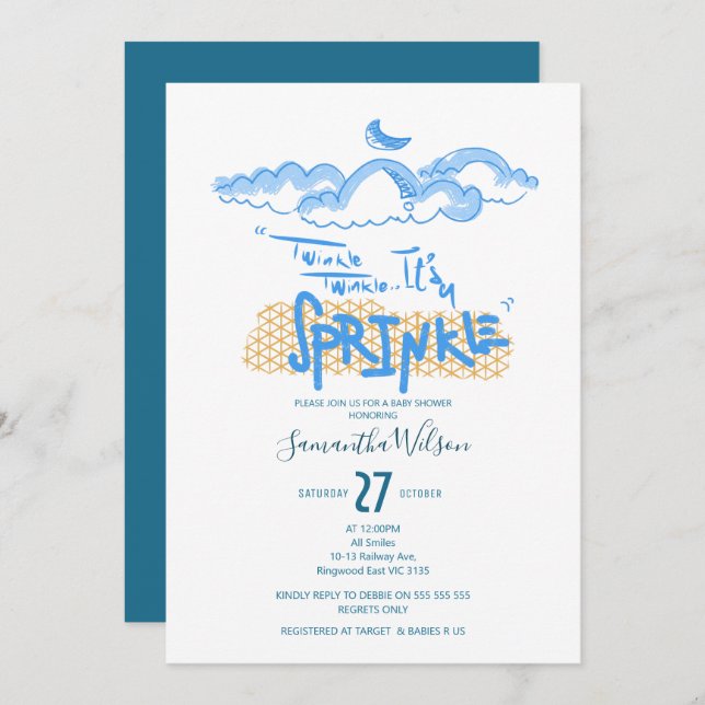 Invitación "TWINKLE TWINKLE IT'S A SPRINKLE" Bebé (Anverso / Reverso)