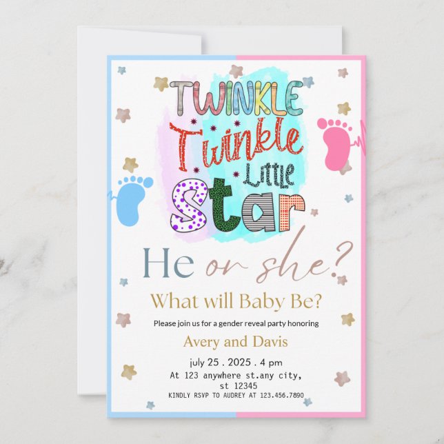 Invitación Twinkle Twinkle La revelación de género de la estr (Anverso)