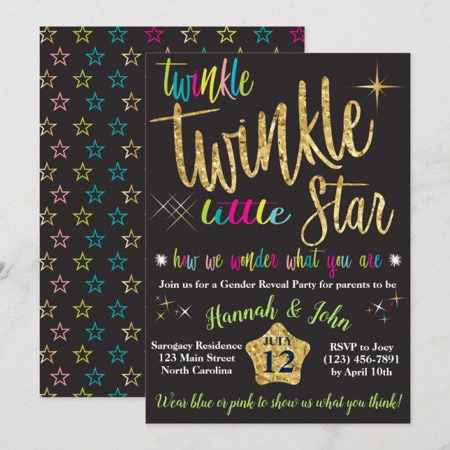 Invitación Twinkle Twinkle La revelación de género de la estr (Anverso / Reverso)