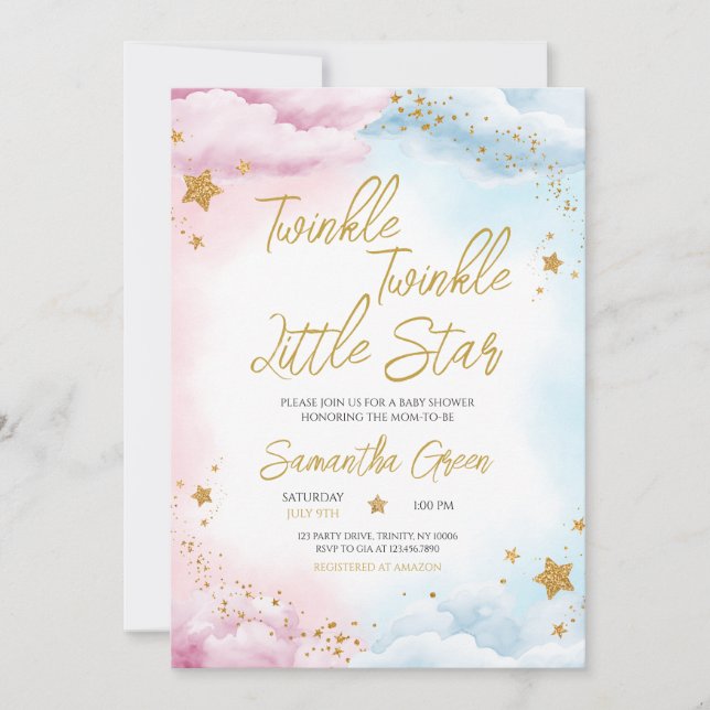 Invitación Twinkle Twinkle La revelación de género de la estr (Anverso)
