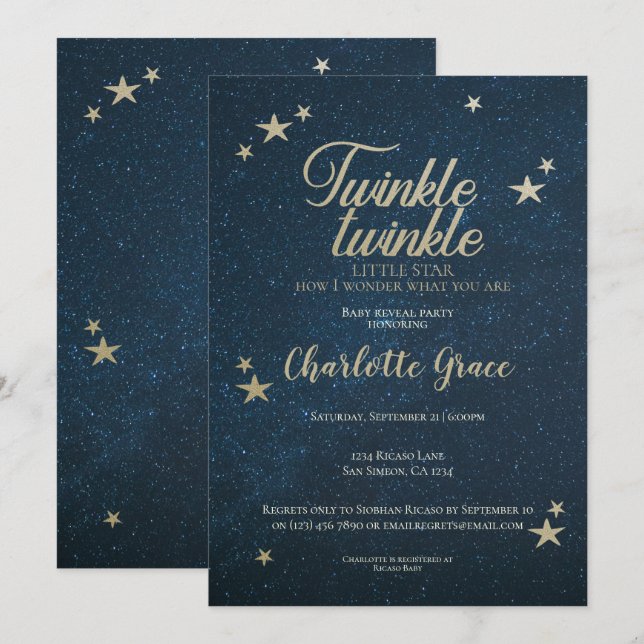 Invitación Twinkle Twinkle La revelación del bebé estrella (Anverso / Reverso)