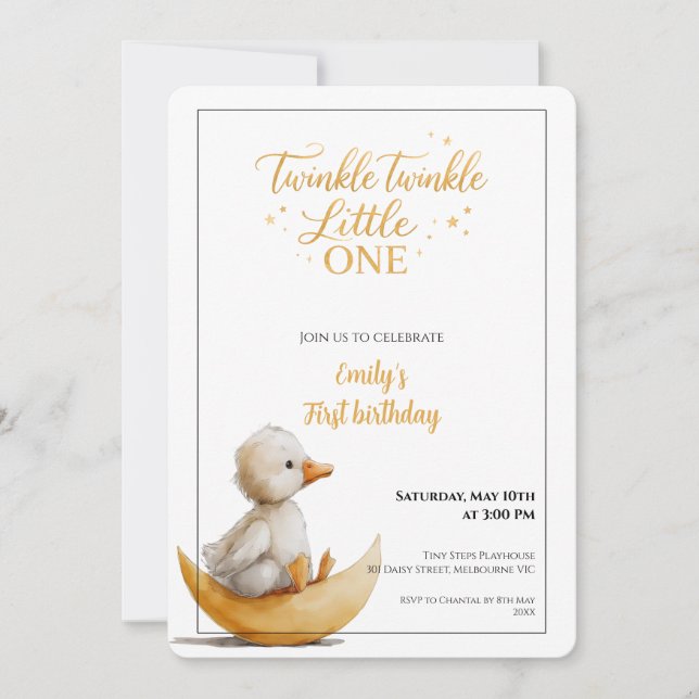 Invitación Twinkle Twinkle Little One First Birthday  (Anverso)
