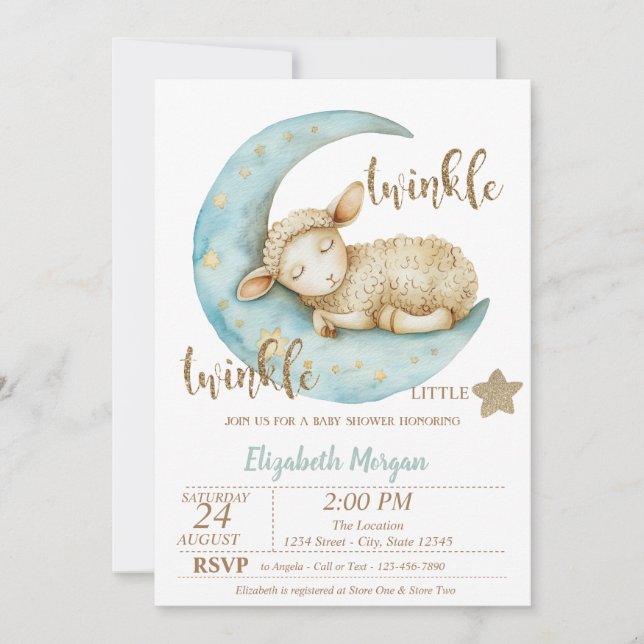 Invitación Twinkle Twinkle Little Sheep Baby Shower (Anverso)