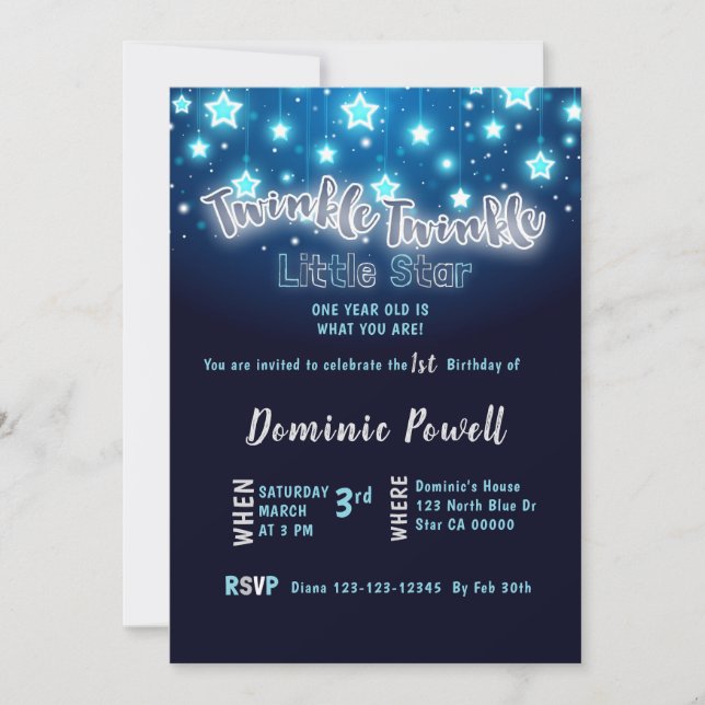 Invitación Twinkle Twinkle Little Star (Anverso)