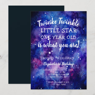 Invitación Twinkle Twinkle Little Star 1er cumpleaños Galaxia