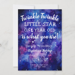 Invitación Twinkle Twinkle Little Star 1er cumpleaños Galaxy 