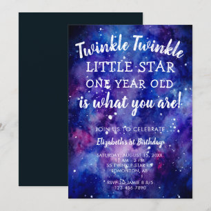 Invitación Twinkle Twinkle Little Star 1er cumpleaños Galaxy 