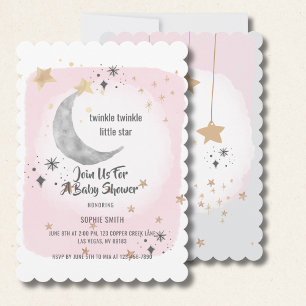 Invitación Twinkle Twinkle Little Star Acuarela Rosa