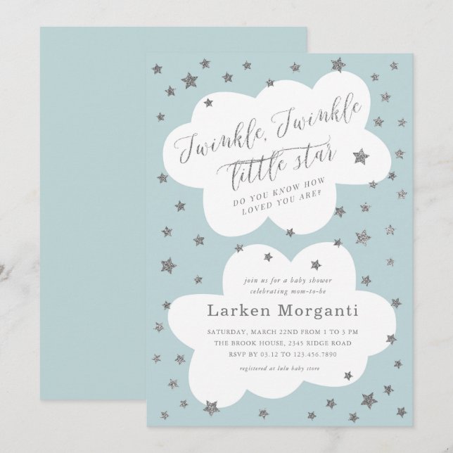 Invitación Twinkle Twinkle Little Star Azul Fiesta de Bebé (Anverso / Reverso)