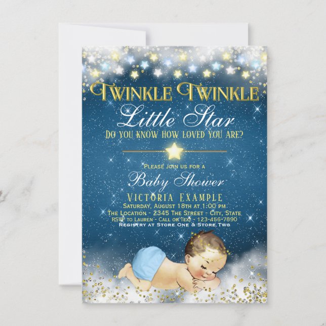 Invitación Twinkle Twinkle Little Star Baby Boy Shower (Anverso)