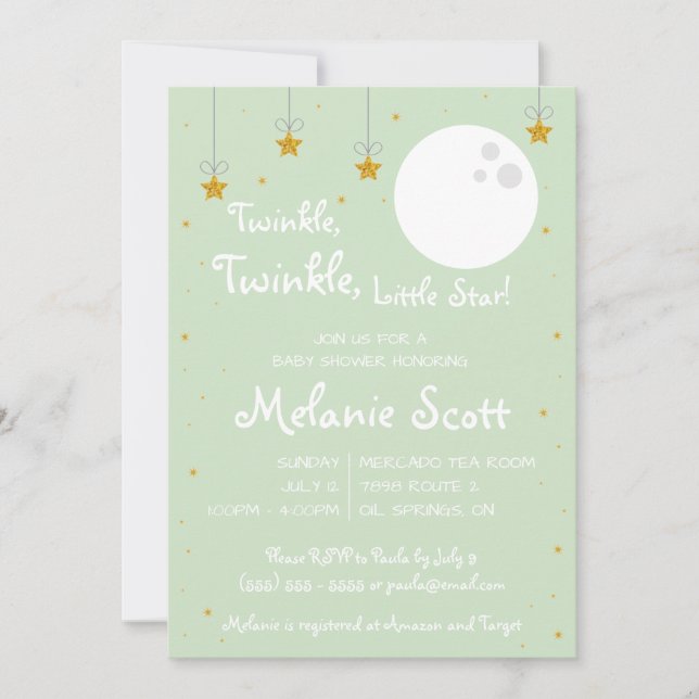 Invitación Twinkle, Twinkle, Little Star! Baby Shower (Anverso)