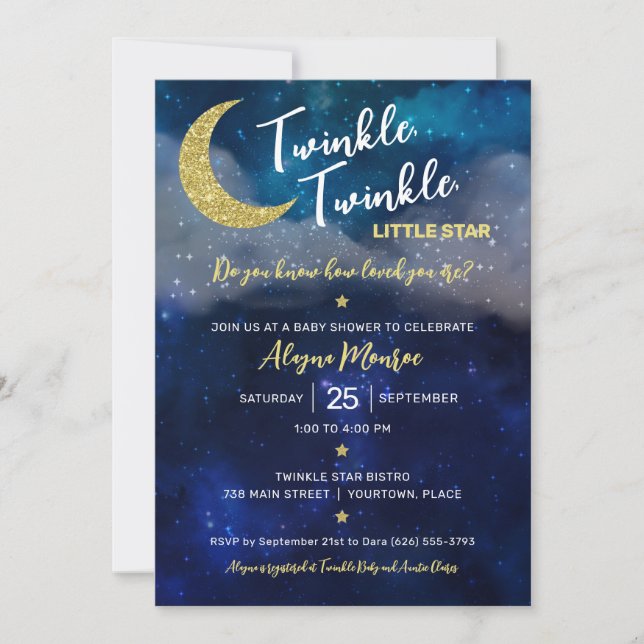 Invitación Twinkle Twinkle Little Star Baby Shower (Anverso)