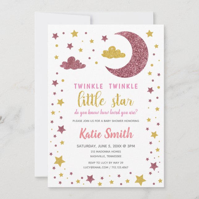 Invitación Twinkle Twinkle Little Star Baby Shower (Anverso)