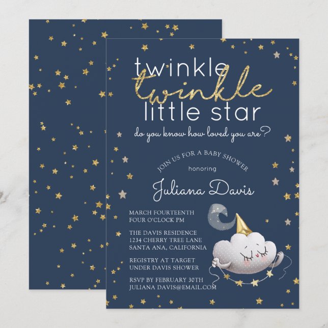 Invitación Twinkle Twinkle Little Star Baby Shower (Anverso / Reverso)