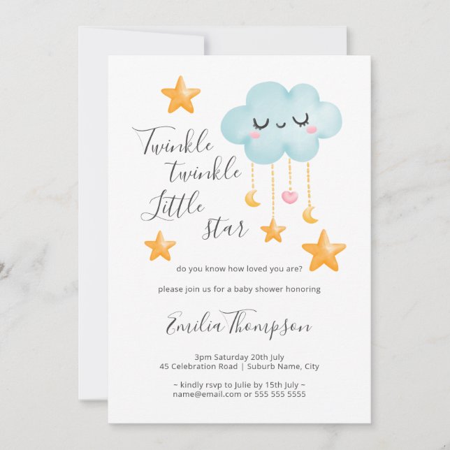 Invitación Twinkle Twinkle Little Star Baby Shower (Anverso)