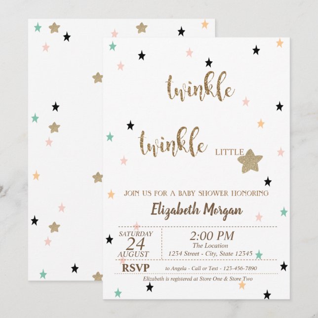 Invitación Twinkle Twinkle Little Star Baby Shower (Anverso / Reverso)