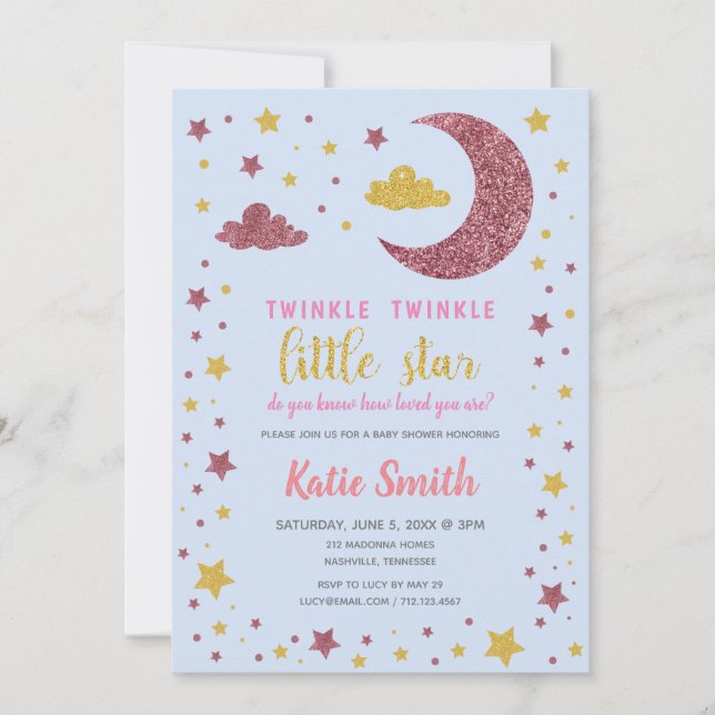 Invitación Twinkle Twinkle Little Star Baby Shower (Anverso)