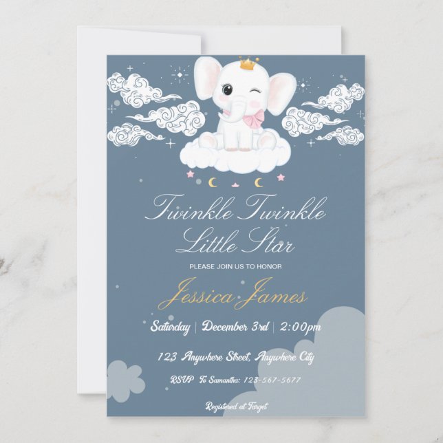 Invitación Twinkle Twinkle Little Star Baby Shower (Anverso)