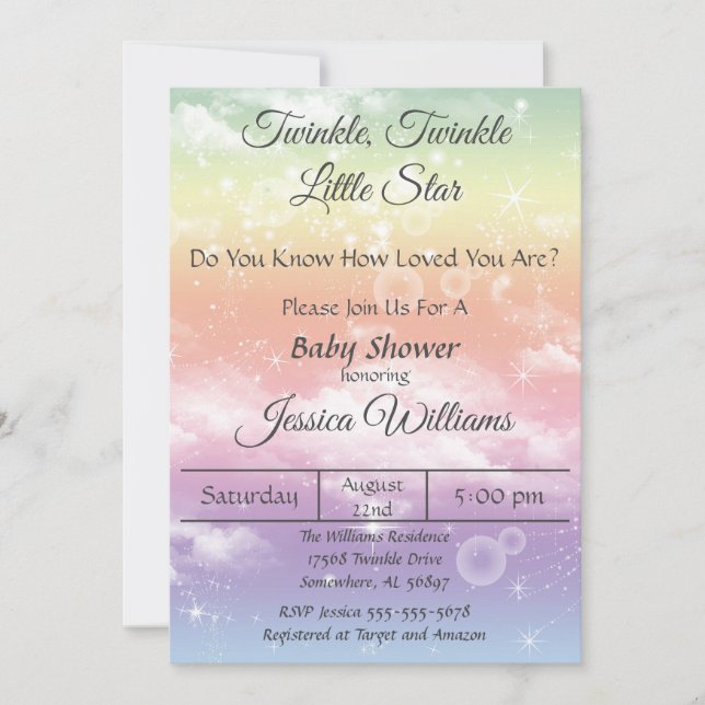 Invitación Twinkle Twinkle Little Star Baby Shower (Anverso)