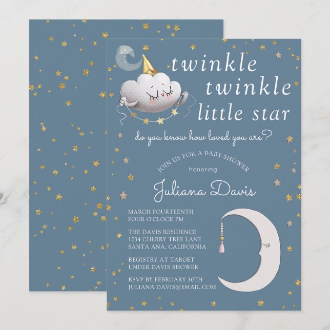 Invitación Twinkle Twinkle Little Star Baby Shower (Anverso / Reverso)