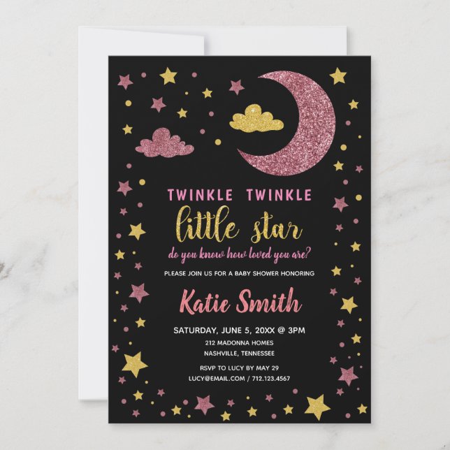 Invitación Twinkle Twinkle Little Star Baby Shower (Anverso)