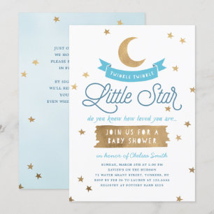 Invitación Twinkle Twinkle Little Star   Baby Shower   Azul