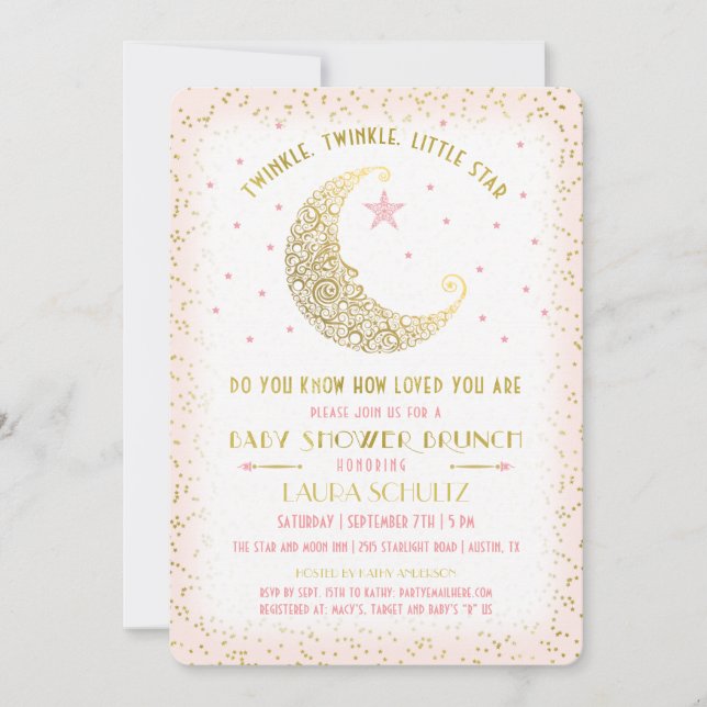 Invitación Twinkle Twinkle Little Star Baby Shower Brunch (Anverso)