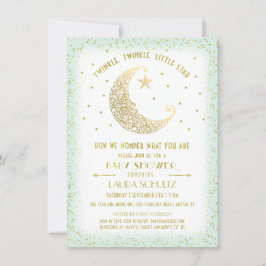 Invitación Twinkle Twinkle Little Star Baby Shower Gold/Mint