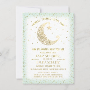 Invitación Twinkle Twinkle Little Star Baby Shower Gold/Mint