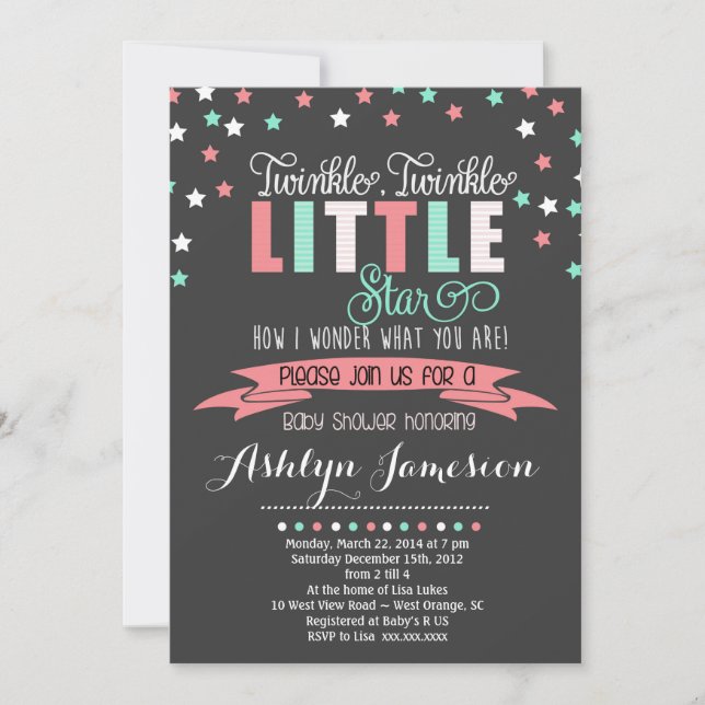 Invitación Twinkle Twinkle Little Star Baby Shower INvitation (Anverso)