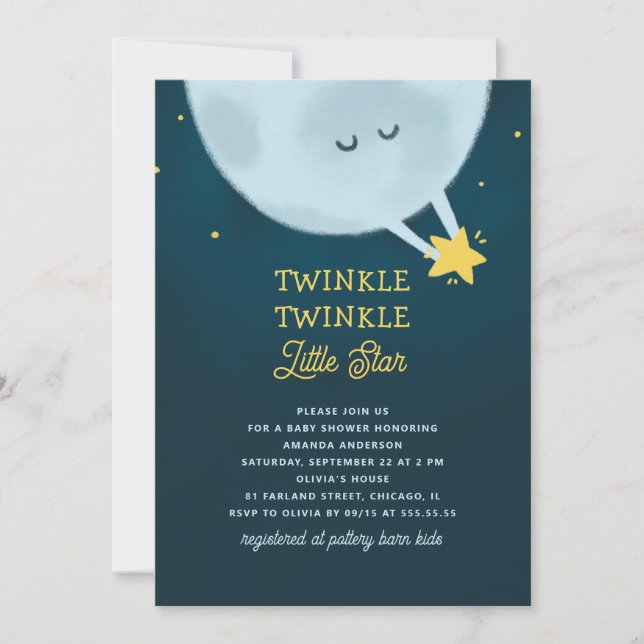 Invitación Twinkle Twinkle Little Star Baby Shower | Luna (Anverso)