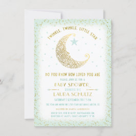 Invitación Twinkle Twinkle Little Star Baby Shower Mint Gold
