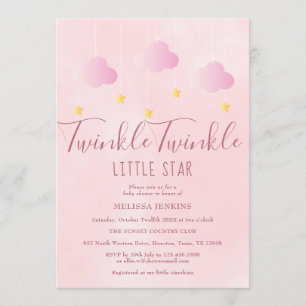 Invitación Twinkle Twinkle Little Star Baby Shower Niña Rosa