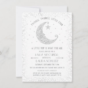 Invitación Twinkle Twinkle Little Star Baby Shower Plata