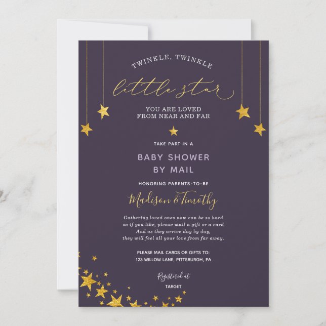 Invitación Twinkle Twinkle Little Star Baby Shower por correo (Anverso)