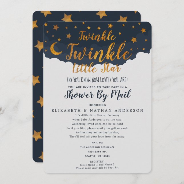 Invitación Twinkle Twinkle Little Star Baby Shower Por Correo (Anverso / Reverso)