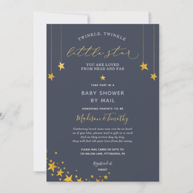 Invitación Twinkle Twinkle Little Star Baby Shower por correo (Anverso)