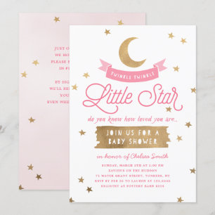 Invitación Twinkle Twinkle Little Star   Baby Shower   Rosa