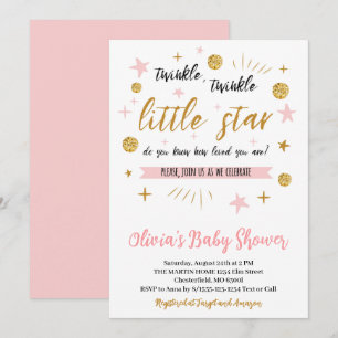 Invitación Twinkle Twinkle Little Star Baby Shower, Rosa Dora