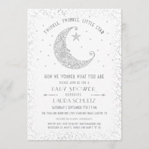 Invitación Twinkle Twinkle Little Star Baby Shower Silver