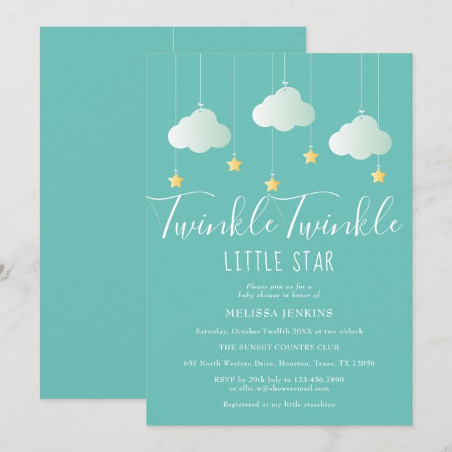 Invitación Twinkle Twinkle Little Star Baby Shower / Sprinkle (Anverso / Reverso)