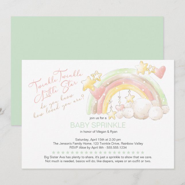 Invitación Twinkle Twinkle Little Star Baby Sprinkle Arcoíris (Anverso / Reverso)
