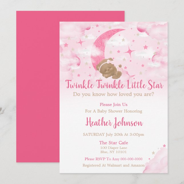 Invitación Twinkle Twinkle Little Star Bear Baby Shower (Anverso / Reverso)