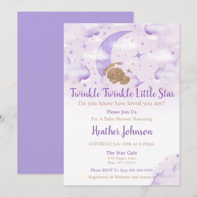 Invitación Twinkle Twinkle Little Star Bear Baby Shower (Anverso / Reverso)