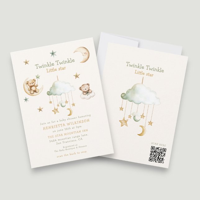 Invitación Twinkle Twinkle Little Star Bear Moon Baby Shower  (Subido por el creador)