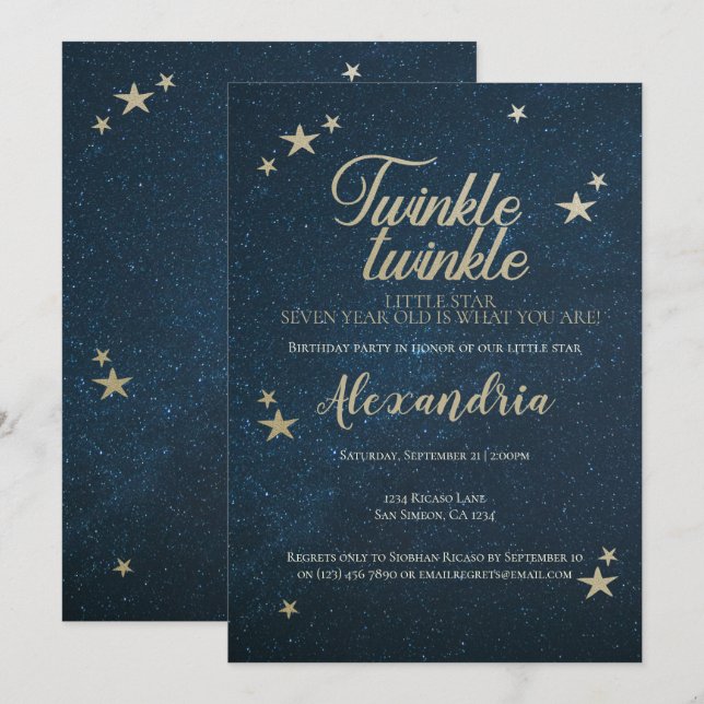 Invitación Twinkle Twinkle Little Star Birday Party (Anverso / Reverso)