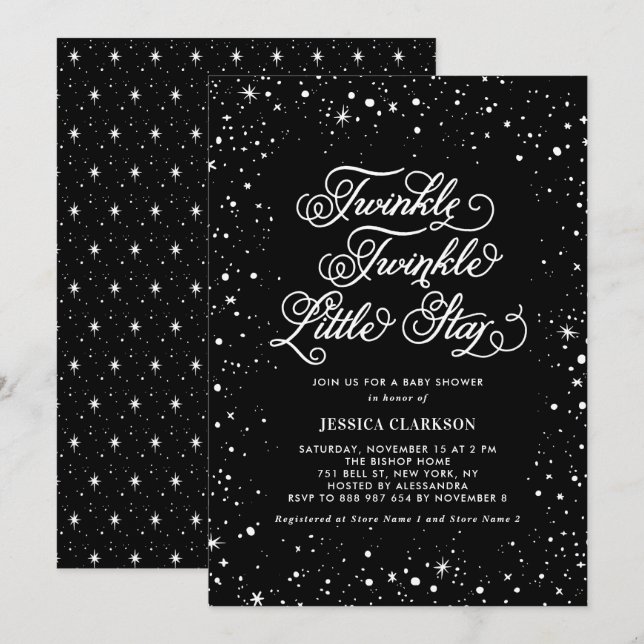Invitación Twinkle Twinkle Little Star Black Baby Shower (Anverso / Reverso)